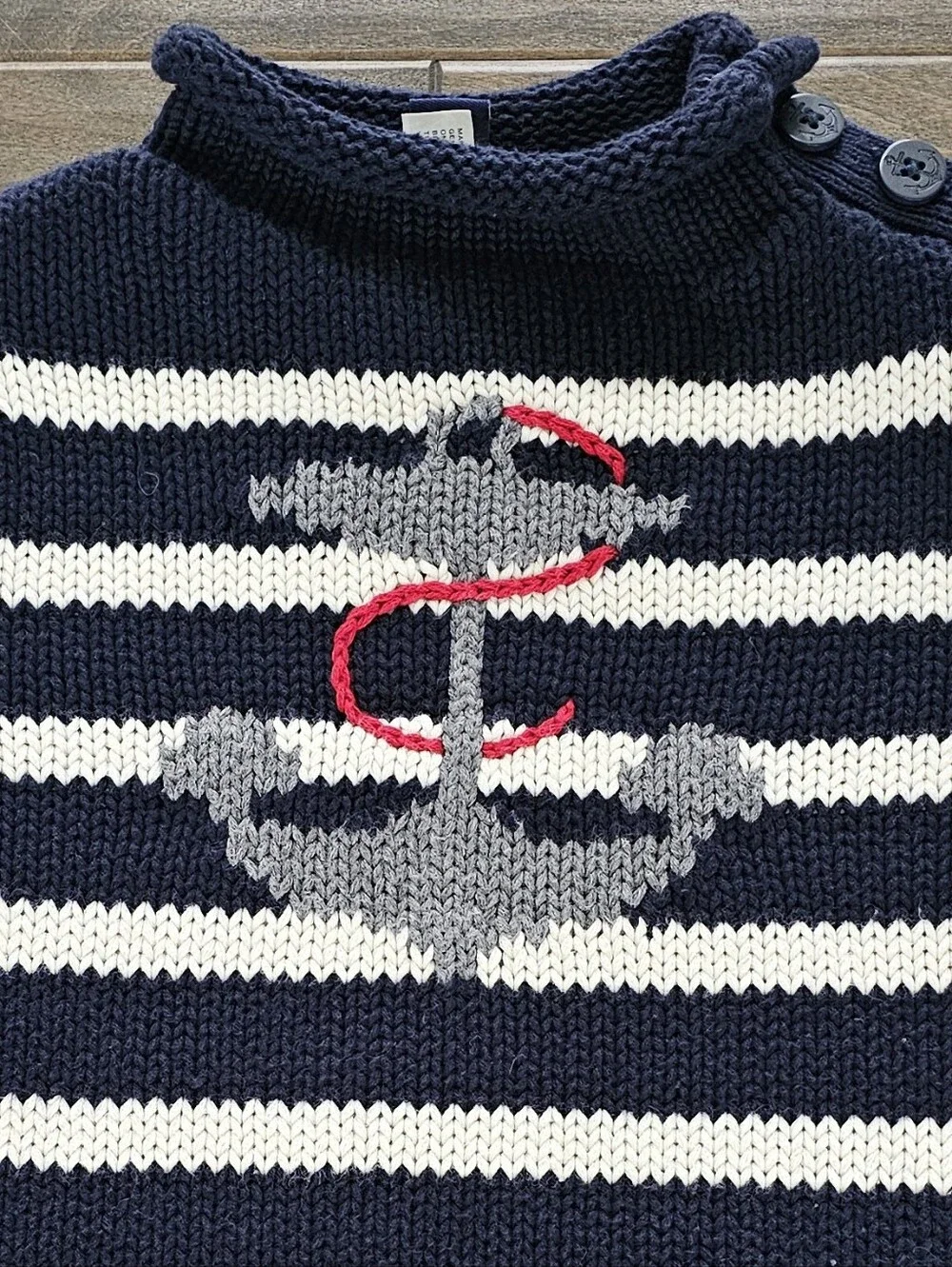 GAP Navy & Cream Striped Anchor Sailor Knit Sweater - 4T